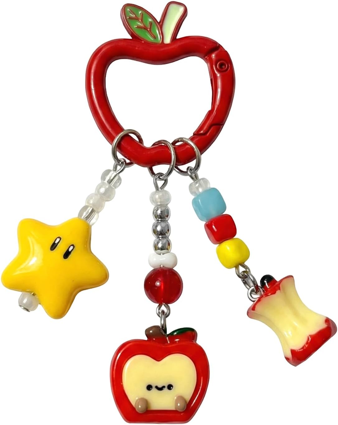 Red Apple Keychain for Women, Enamel Fruit Bag Charm & Purse Accessory, Solid Metal Glossy Keyring, Cute Teacher Appreciation Back to School Gift for Girls Students