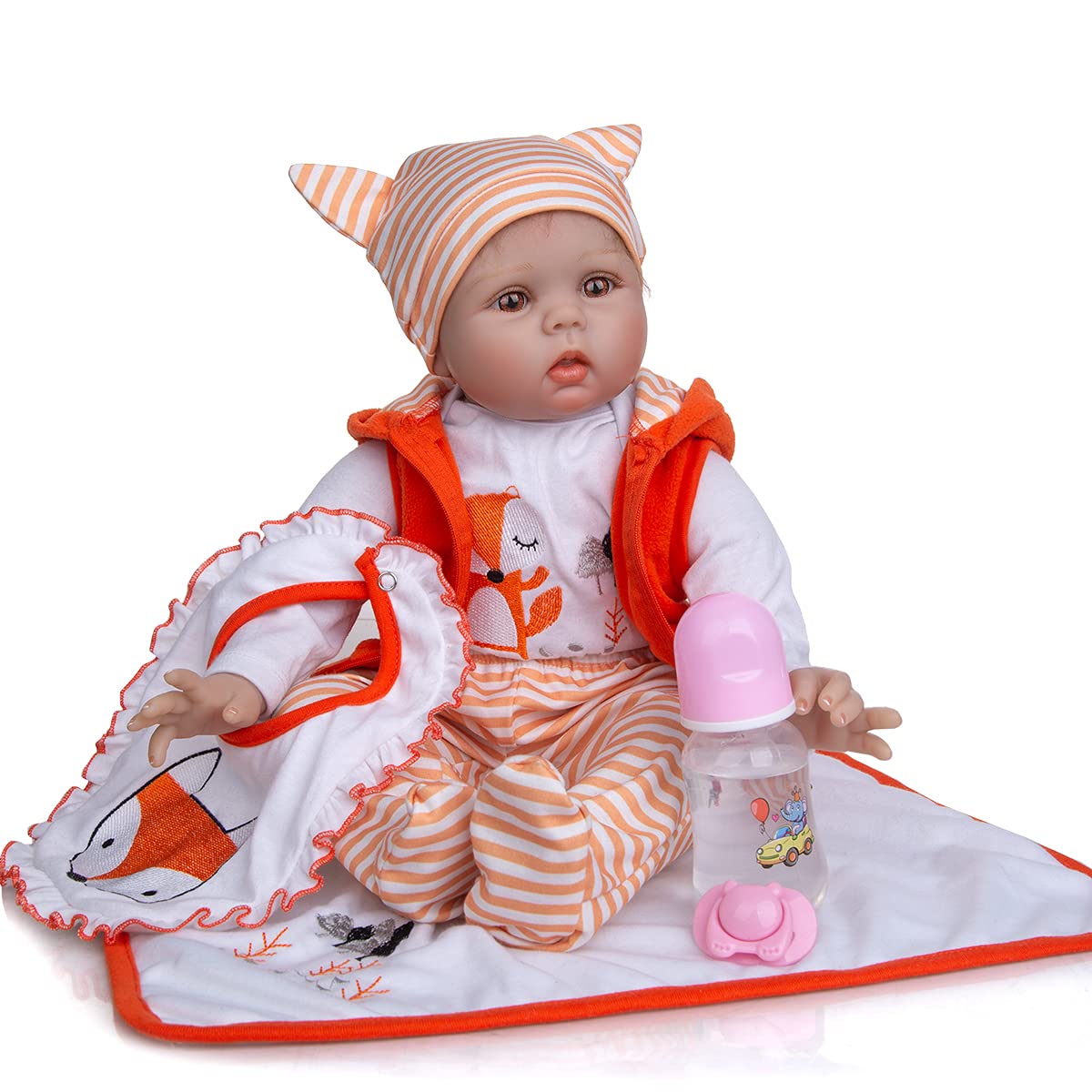 KEIUMI Handmade Reborn Baby Dolls 22 Inch Cloth Body Realistic Newborn Doll for Kids Toddler Birthday Gifts… (brown eyes)