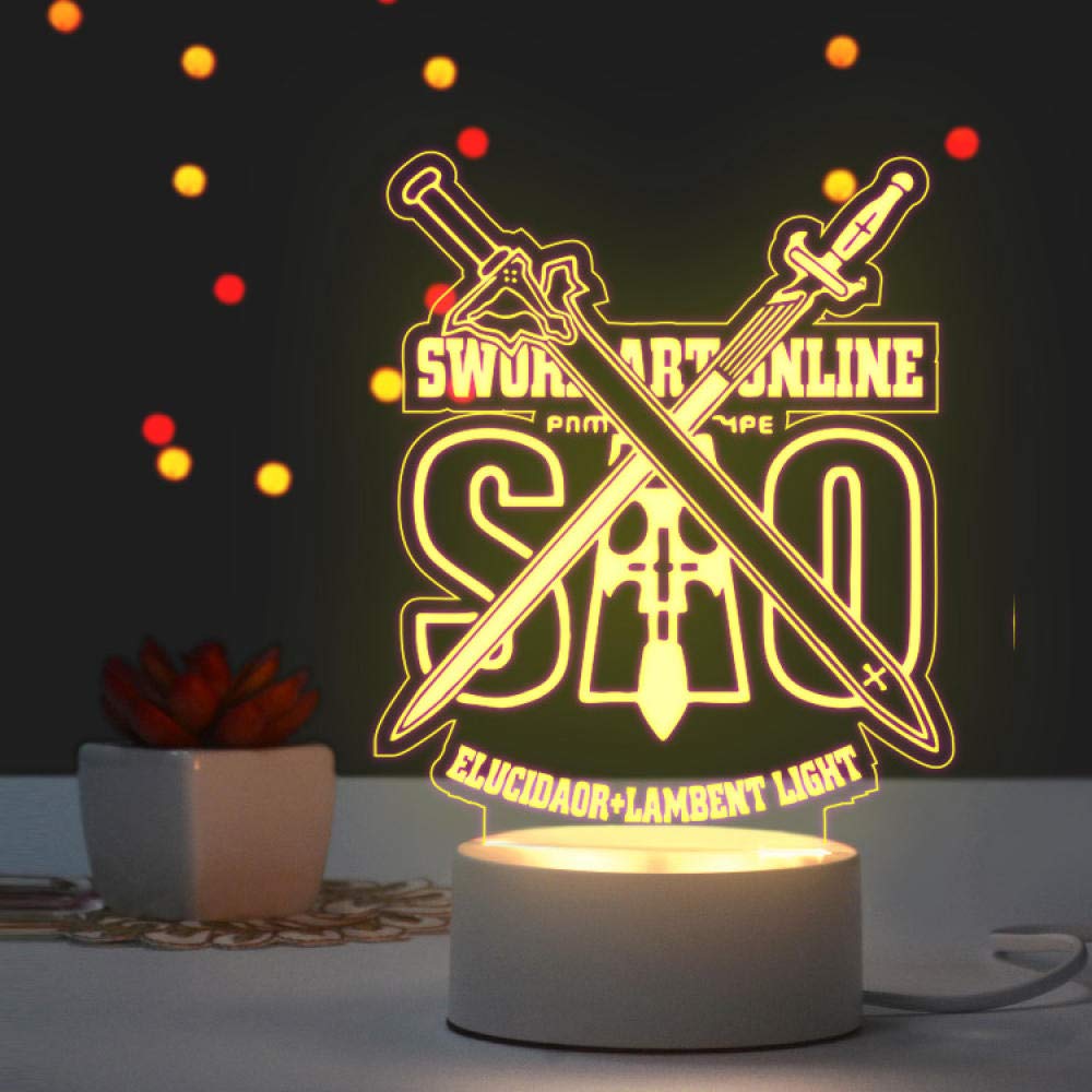 3D Illusion Lamp LED Night Light Anime Second Element Conan Northern Sauce Guilty Crown Naruto Gift for Boys Kids Room Decor Table Lamp Christmas-Sword Art Online