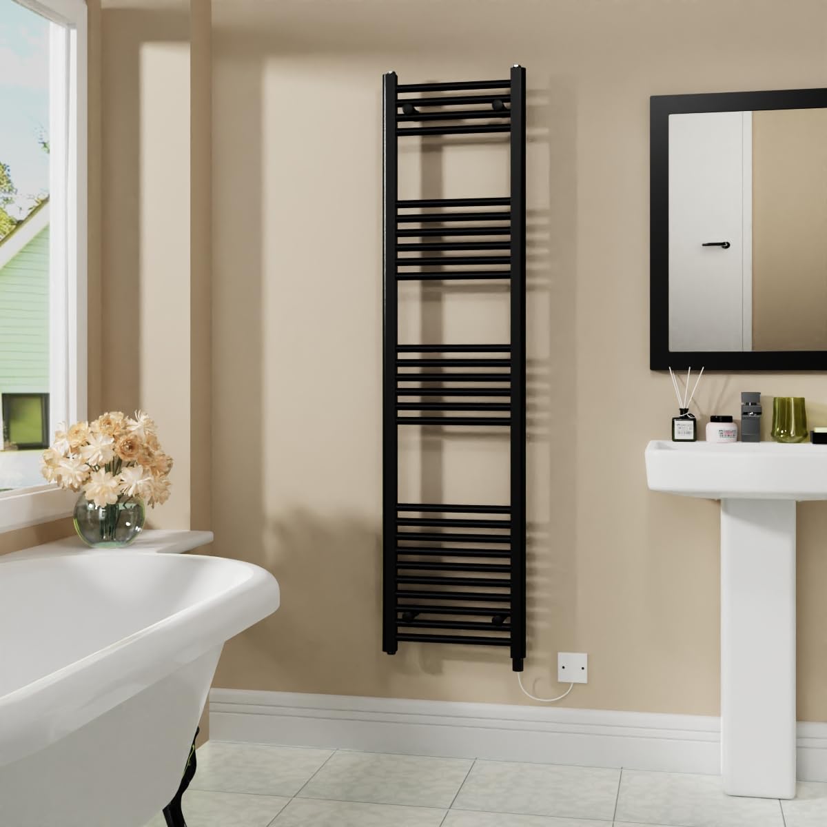 Warmehaus 800W Electric Heated Towel Rail Radiator Black - 1600x400mm