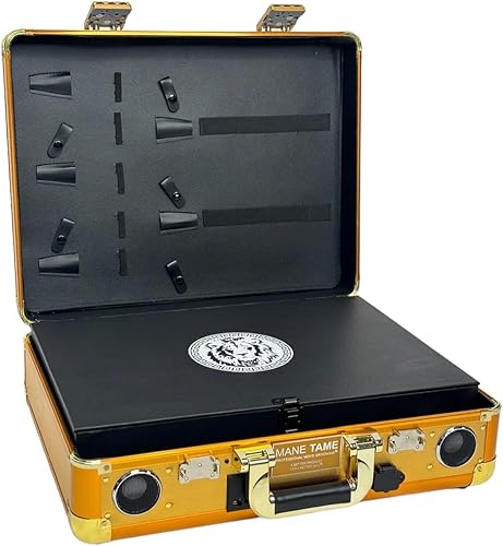 Miniatura 3 de MANE TAME Barber Case - Estación de peluquería móvil VIP - Dorado - Incluye altavoces, cerraduras TSA, patas extraíblesajustables.