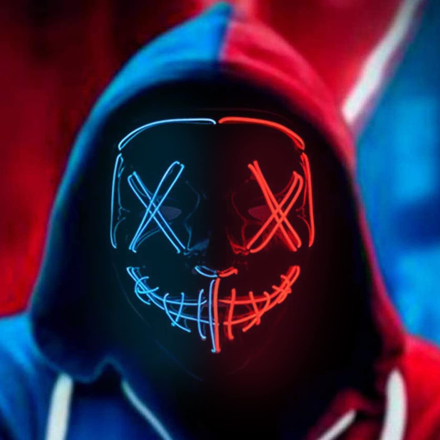 Beiny 2022 Halloween Mask,Scary EL Mask for Halloween Festival Party ,Masquerade Cosplay Light Up LED Mask for Men Women Kids (Blue+Red), Multicolor