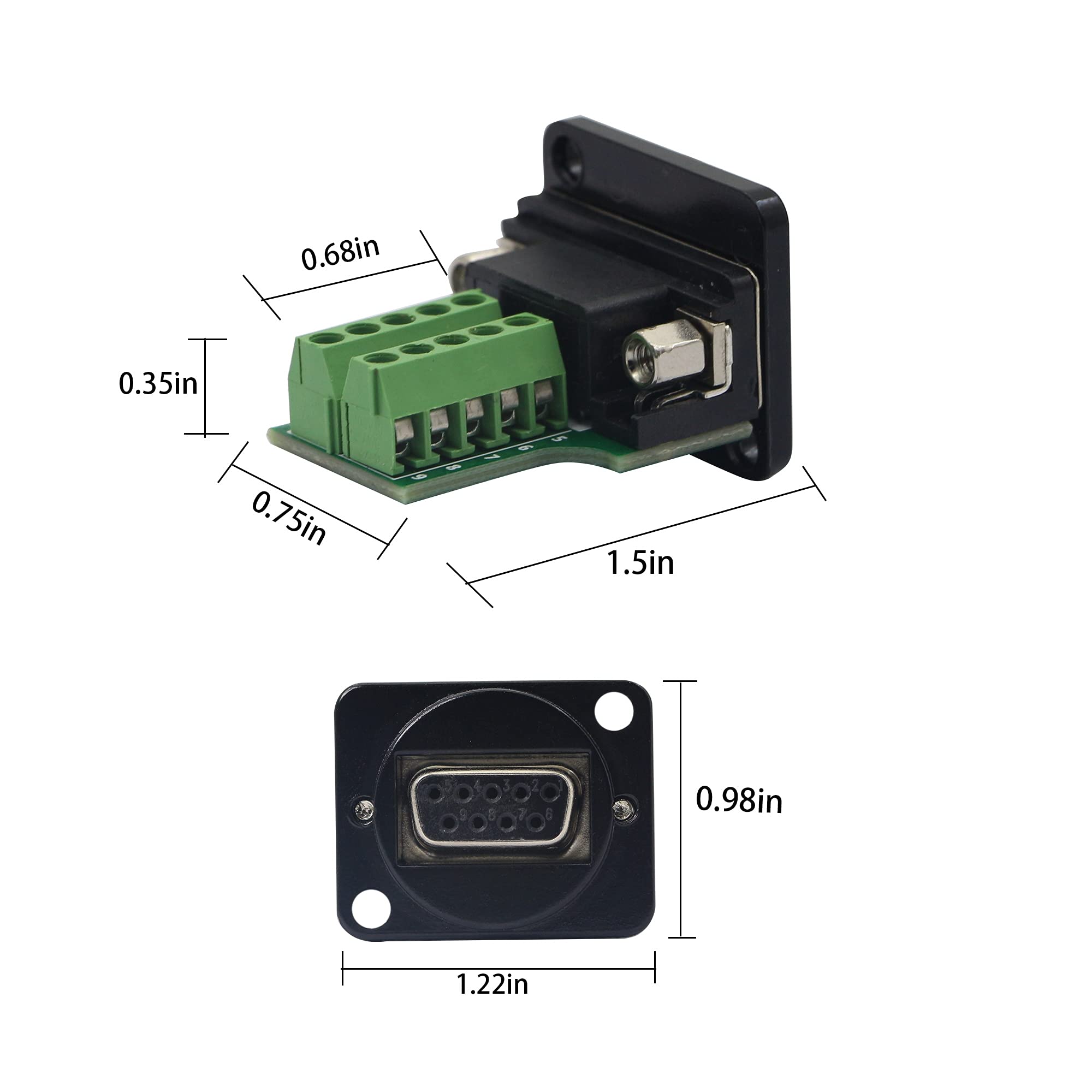 QIANRENON DB9 RS232 da seriale a terminale femmina adattatore scheda breakout, connettore a 9 pin di tipo D senza saldatura, nero