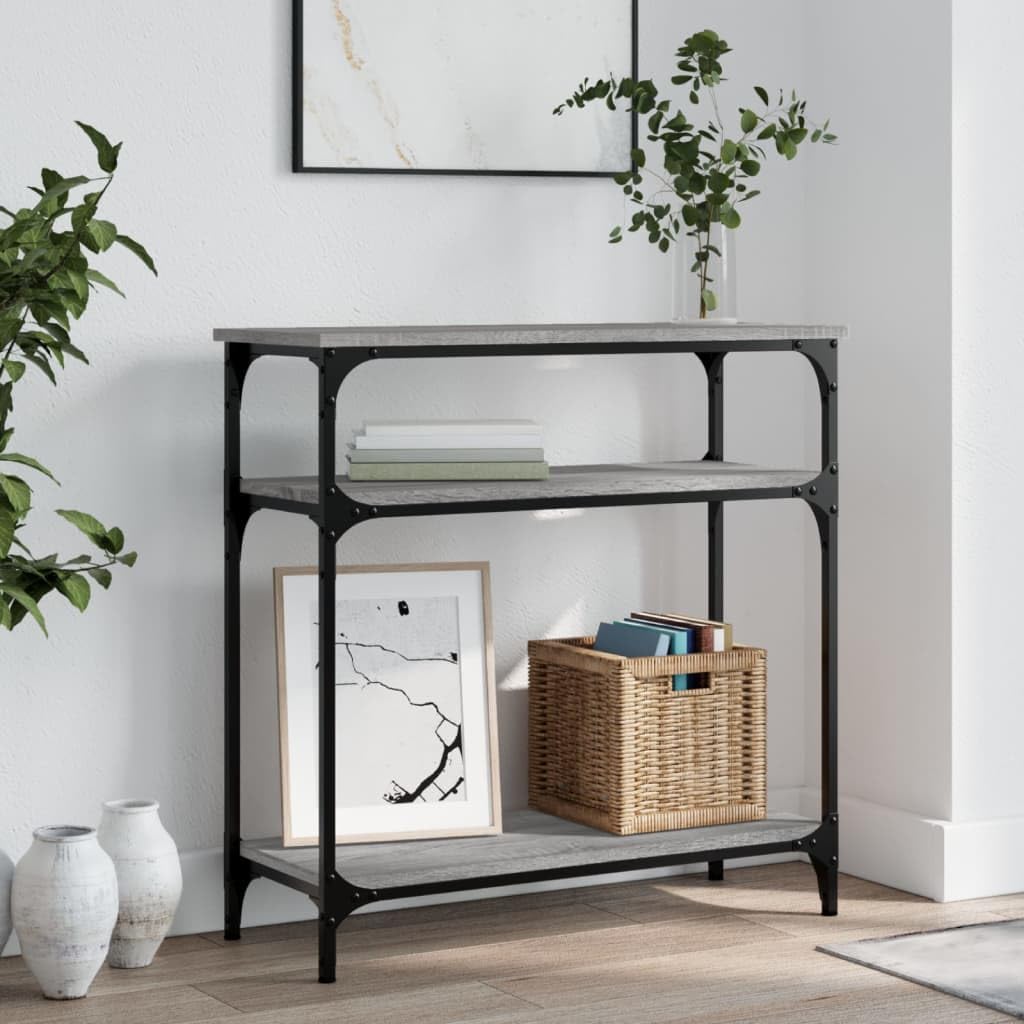 SXZenSpace Console Table Grey Sonoma 75x29x75 cm, Engineered Wood & Metal Frame, Slim Hallway with Adjustable Feet, Modern Sofa Side for Living Room Bedroom Entryway