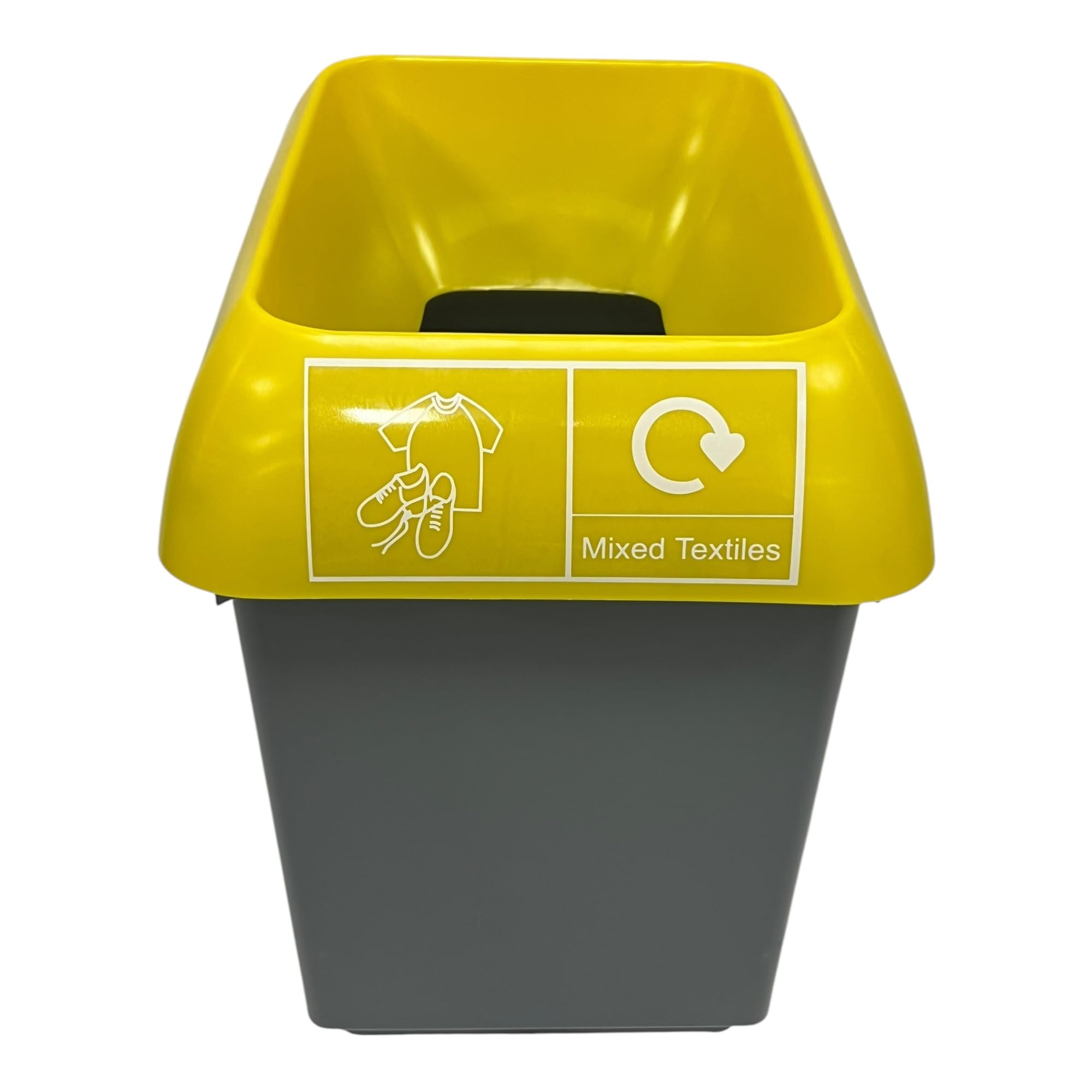 Chabrias 30 Litre Yellow Lid & Mixed Textile Logo Recycling Bin – UK Made 100% Recycled Plastic Colour Coded Simpler Recycling Options — image 1
