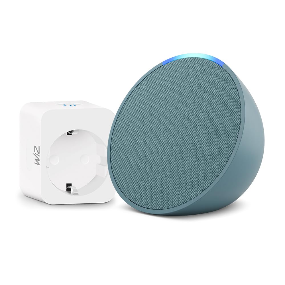 Echo Pop | Verde petrolio + WiZ Presa intelligente, compatibile con Alexa - Kit di base per Casa Intelligente