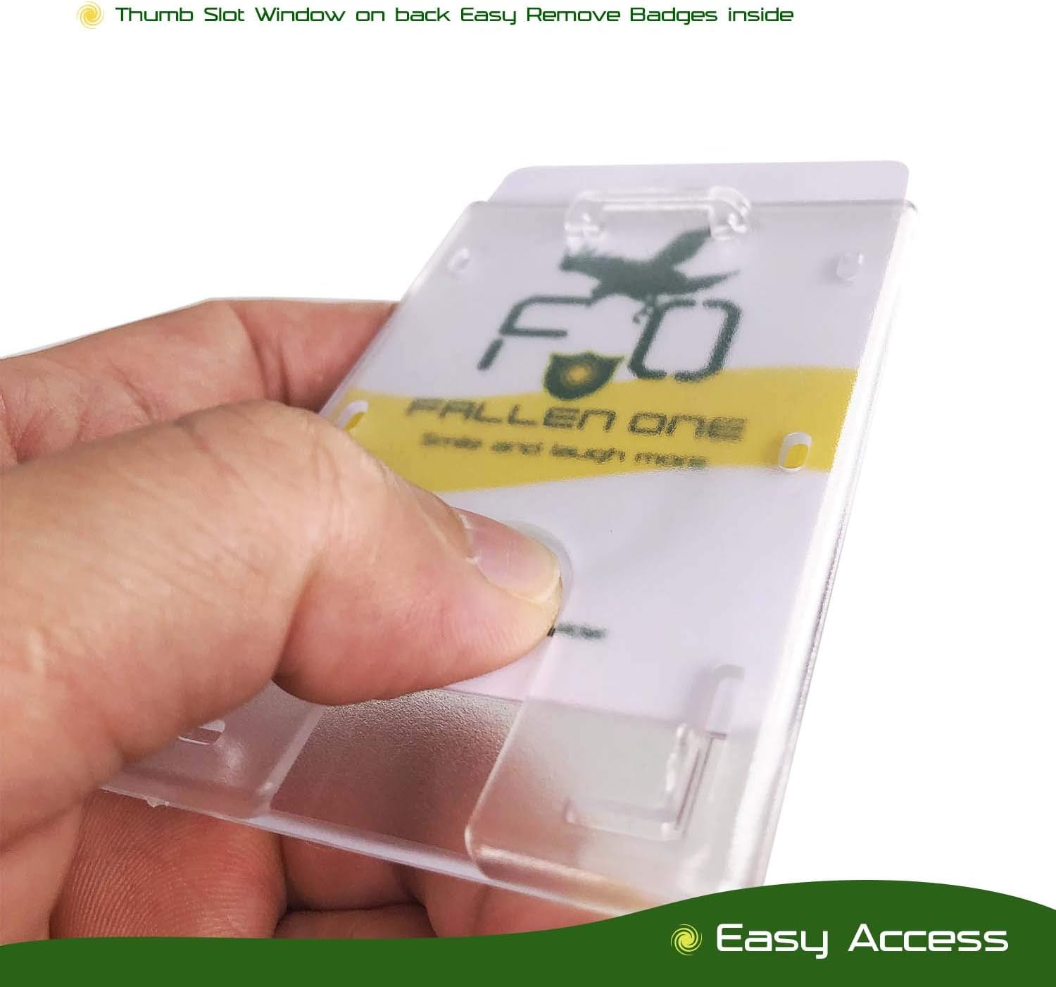 Fallen One 50 Pack ID Badge Holders, Hard Plastic ID Holders for Lanyards with Thumb Slot, Vertical