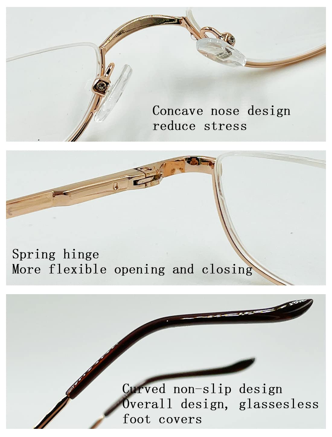 SEIUKS Half Moon Half Frame Slim Reading Glasses Metal Frame with Spring Hinges Eyewea for Men Women gold 150 - Image 4