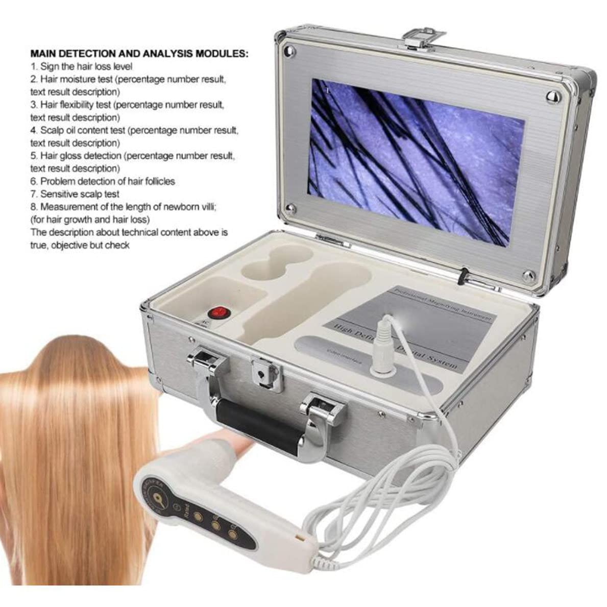 Analyseur de cheveux de diagnostic de peau, écran LCD de 10,1 pouces, type de charge numérique