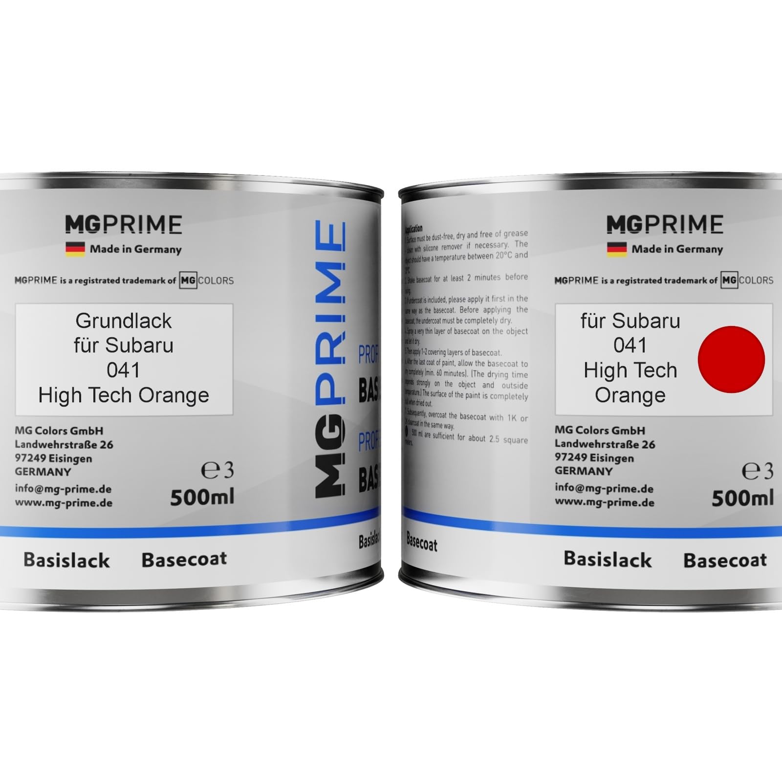 MG PRIME Peinture voiture kit couche de fond prêt pour la pulvérisation pour Subaru 041 High Tech Orange Couche de fond de base 1,0 litre 1000ml