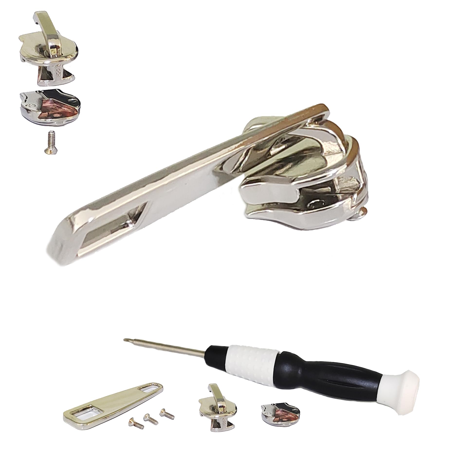 Stainless Steel Replacement Zipper Slider-1 Piece,Silver-Large Suitable for Clothing,suitcases,Handbags,Shoes,Tents,Backpacks Zipper Replacement and