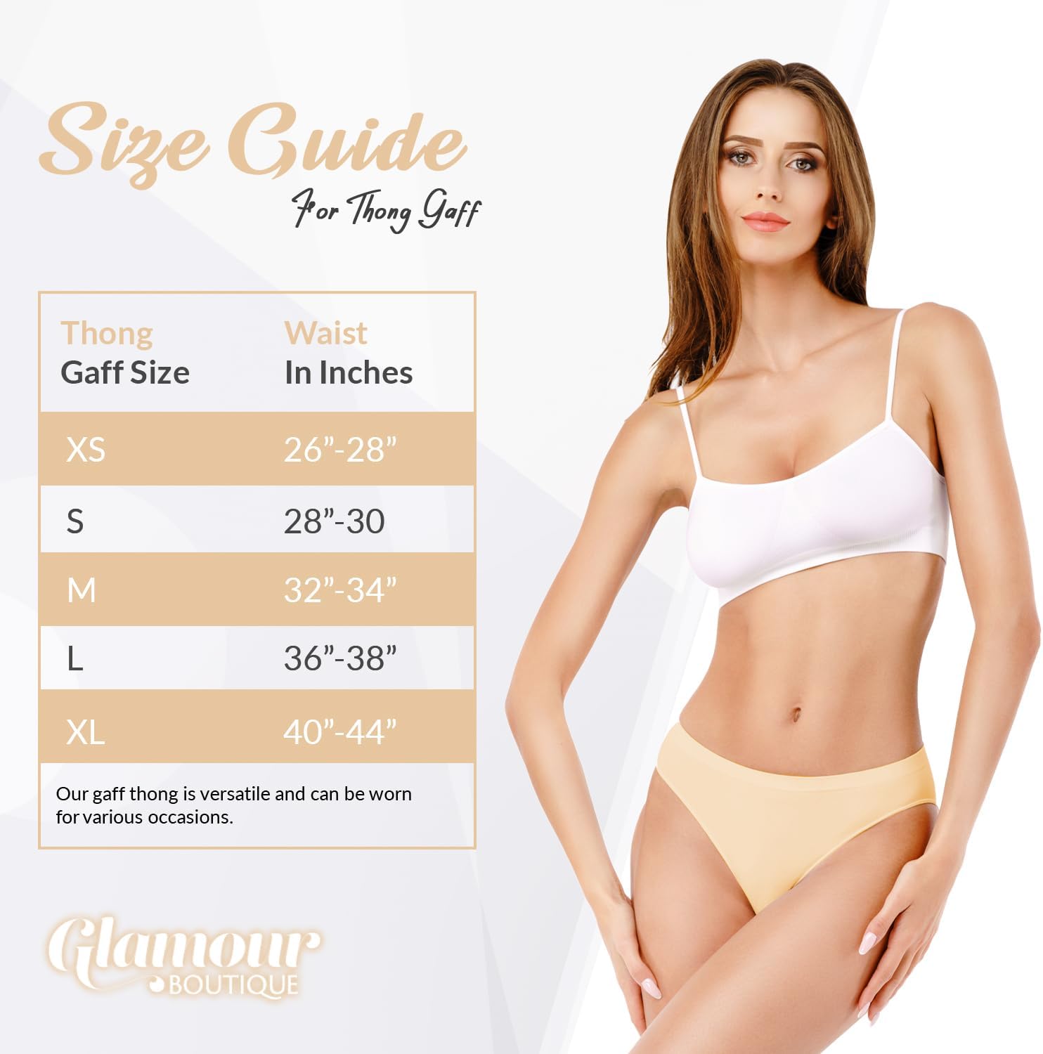 Glamour Boutique Low Profile Thong Gaff for Crossdressing Men/Transgender (Sizes XS-XL), Black, White, Pink, Purple, Beige - Image 4