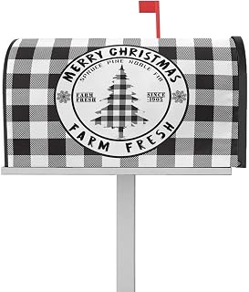 Mailbox Cover Magnetic Merry Christmas Tree Black Checker Mailbox Covers Standard Size 21x18in,Mailbox Covers Wrap Post Letter Box Cover for Garden Yard Outdoor Decor Winter Snowflake White Plaid