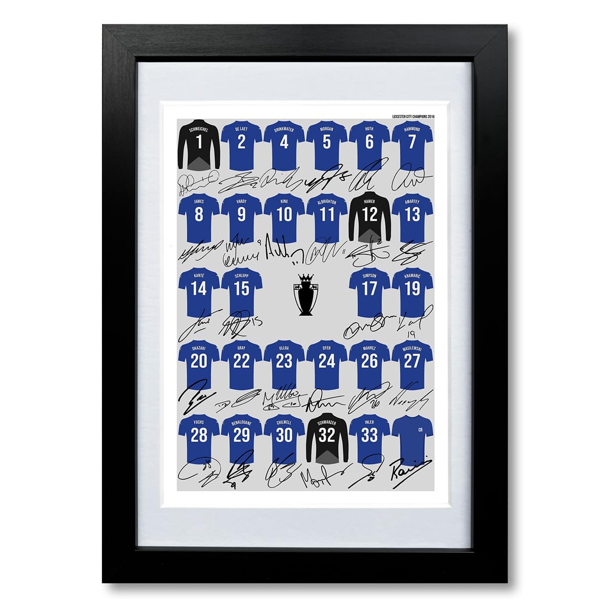 Leicester City Champions 2015-2016 team squad Signed poster print framed picture photo autograph gift Premier League Winners Vardy Mahrez (A4 framed & mounted)