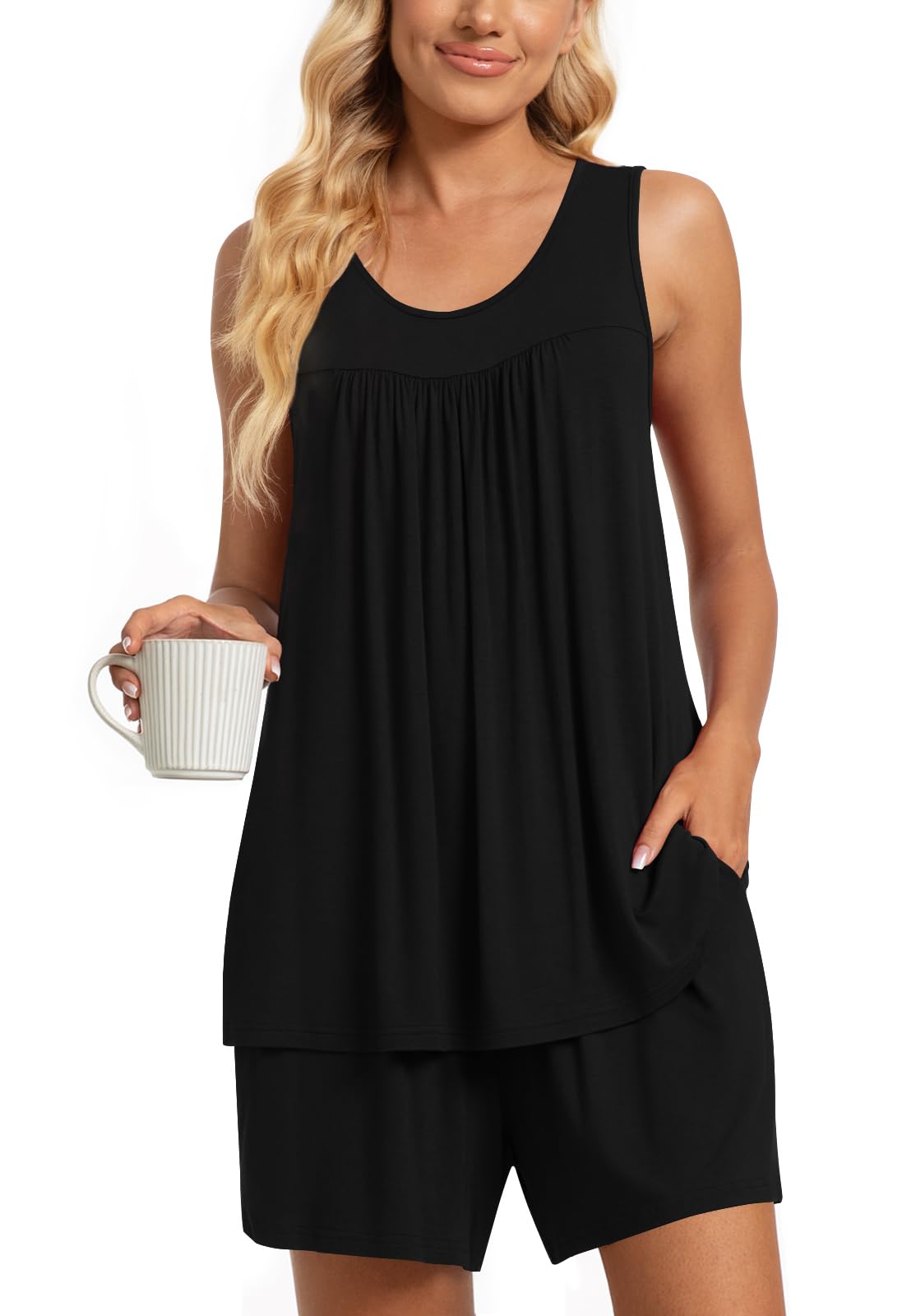 TAOHUADAO 2 Piece Women's Sleeveless Pajama Sets, Lounge Sleepwear Ladies Pjs Sets with Pockets