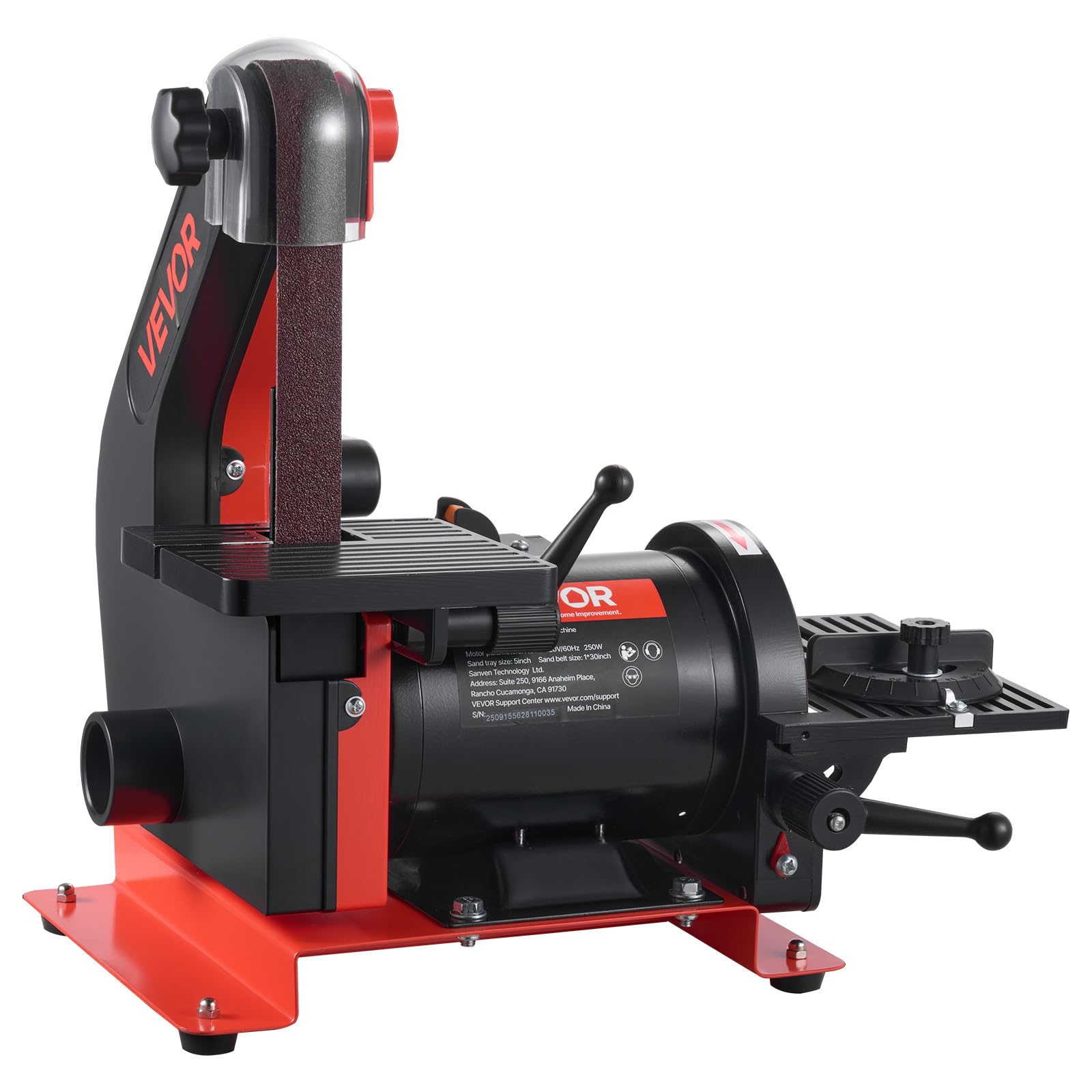 VEVOR Ponceuse à Bande et à Disque 250 W Bande Abrasive 25,4 x 762 mm Disque de Ponçage 125 mm Table de Travail Réglable 0-45° avec Port de Poussières pour Travail du Bois Rénovation Meubles Bricolage