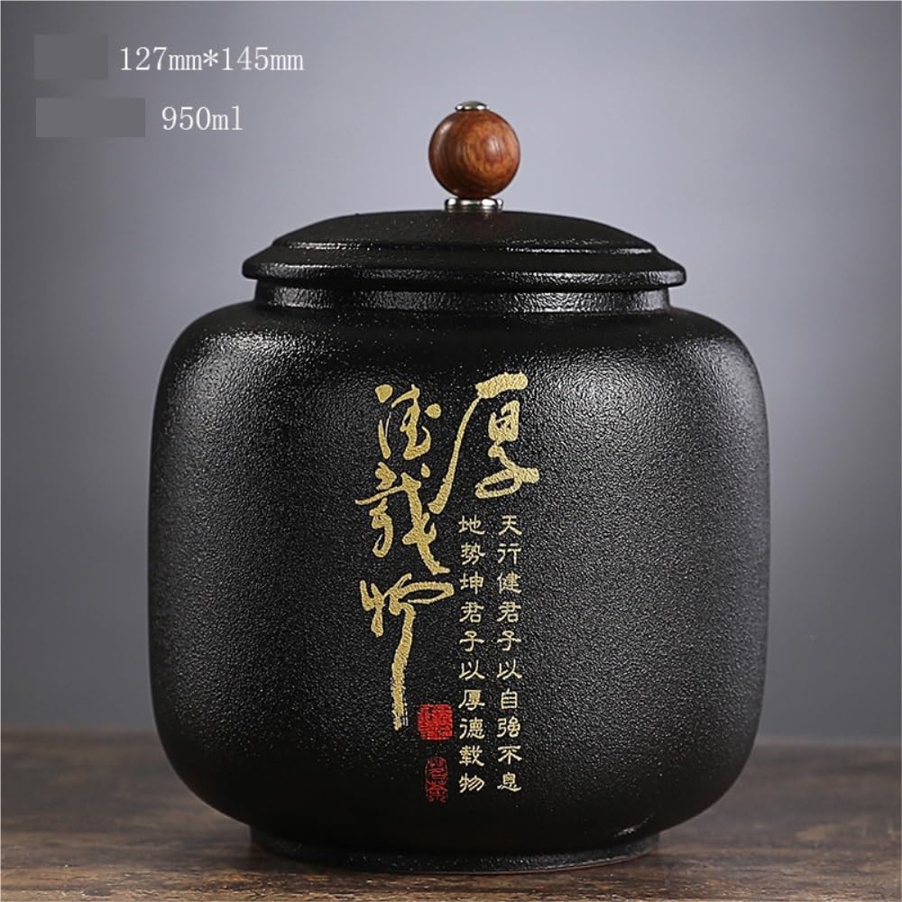 Lata De Té Tarro de cerámica for Almacenamiento té a Granel, Lata sellada, Negra, Lubao, hogar, Cocina, Tarro Alimentos, contenedor(D)