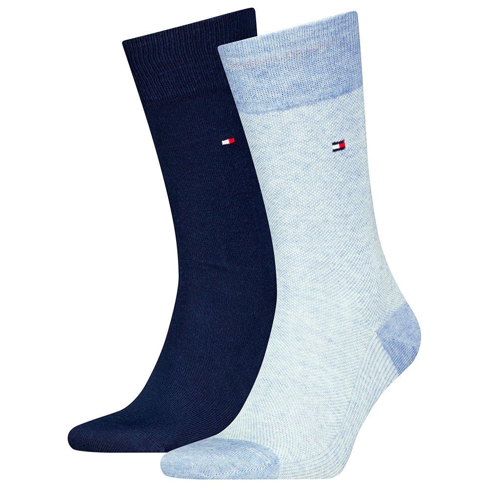 Tommy Hilfiger Men's Birdseye Classic Sock, Light Blue Melange, 43 to 46 (Pack of 2)