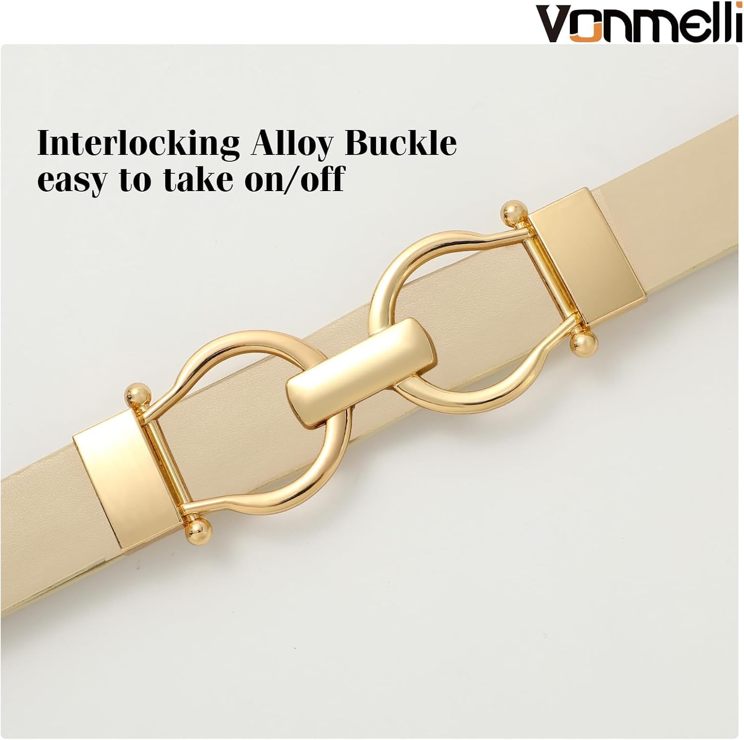 VONMELLI Women's Leather Belts for Jeans Dress Pants Ladies Waist Belt Skinny Belt with Fashion Gold Buckle 2 Pack - Image 2