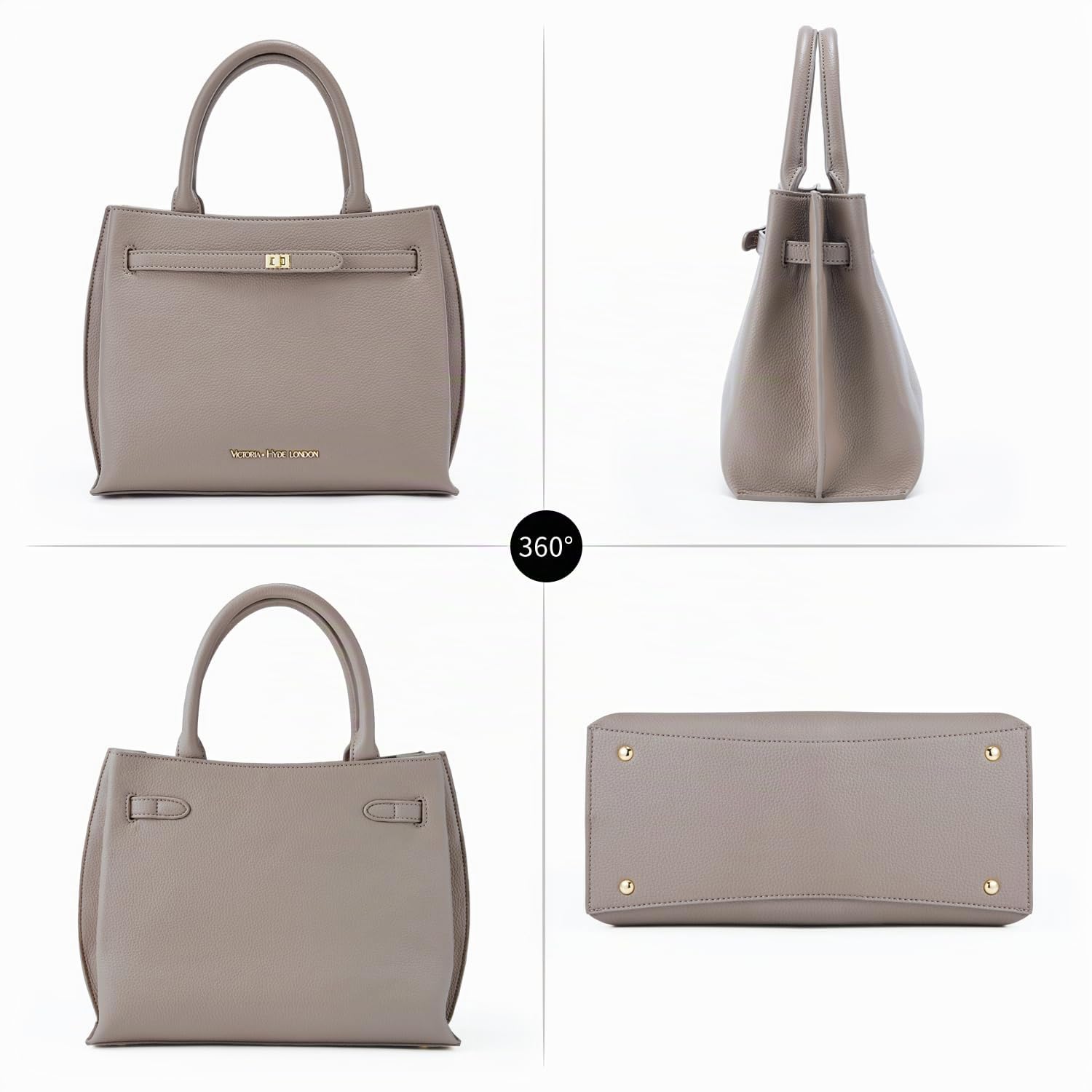 VICTORIA HYDE Bolso de Mano Grande para Mujer de Piel Sintética de Poliuretano, Negro, Elegante para Oficina y Trabajo