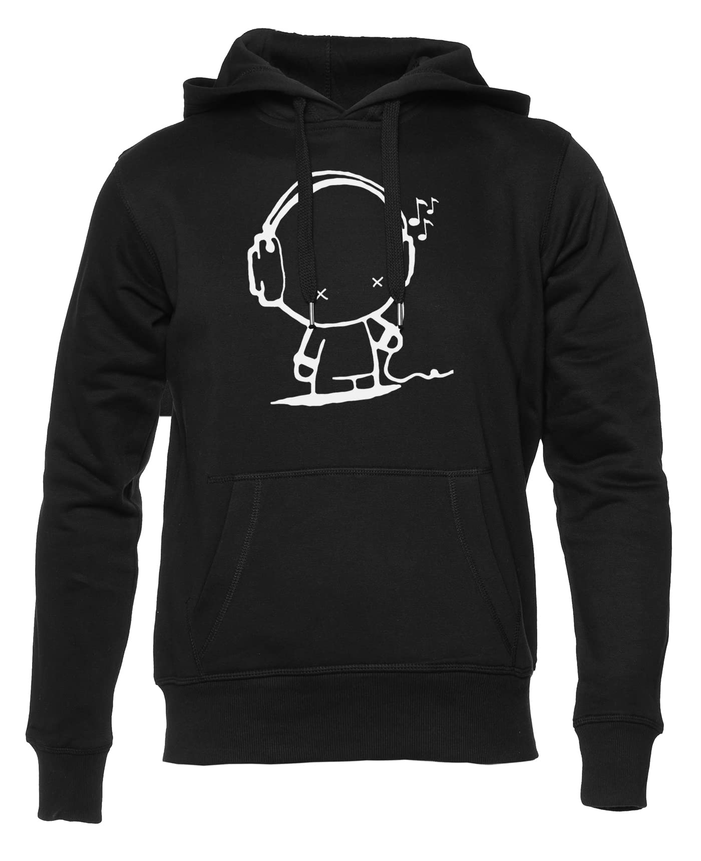 Music Man Felpa con Cappuccio Unisex Uomo Donna Nero Manica Lunga Hoodie Men's Women's Black