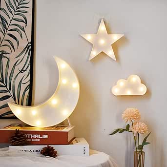 Amazon.com: GUOCHENG Lovely White Moon Star Cloud Light Set Battery ...