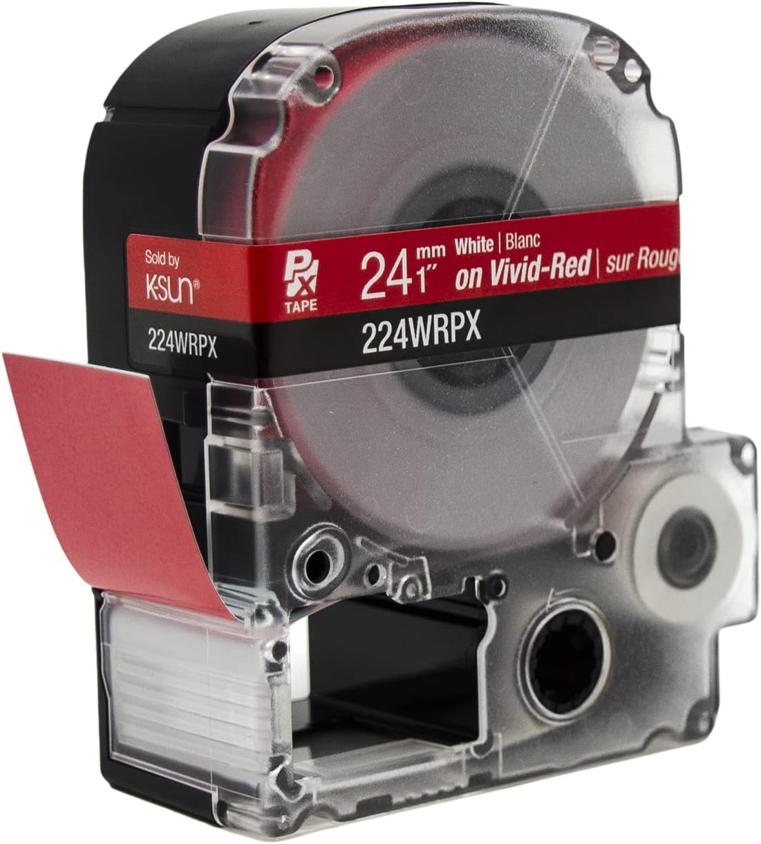 Epson LABELWORKS 224WRPX Genuine PET (Polyester) Tape Cartridge - White on Red Label Maker Tape - 1" (24MM) Wide, 30'