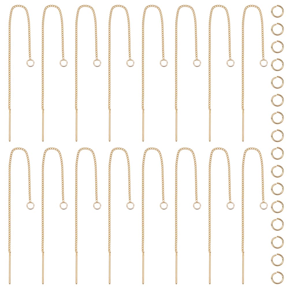 UNICRAFTALE about 16 Pcs Real 18K Gold Plated Brass Ear Threads with 16 Pcs Open Jump Rings Drop Dangling Threaded Long Chain Ear Thread Findings for Earrings Jewelry Earring Making 82mm Long
