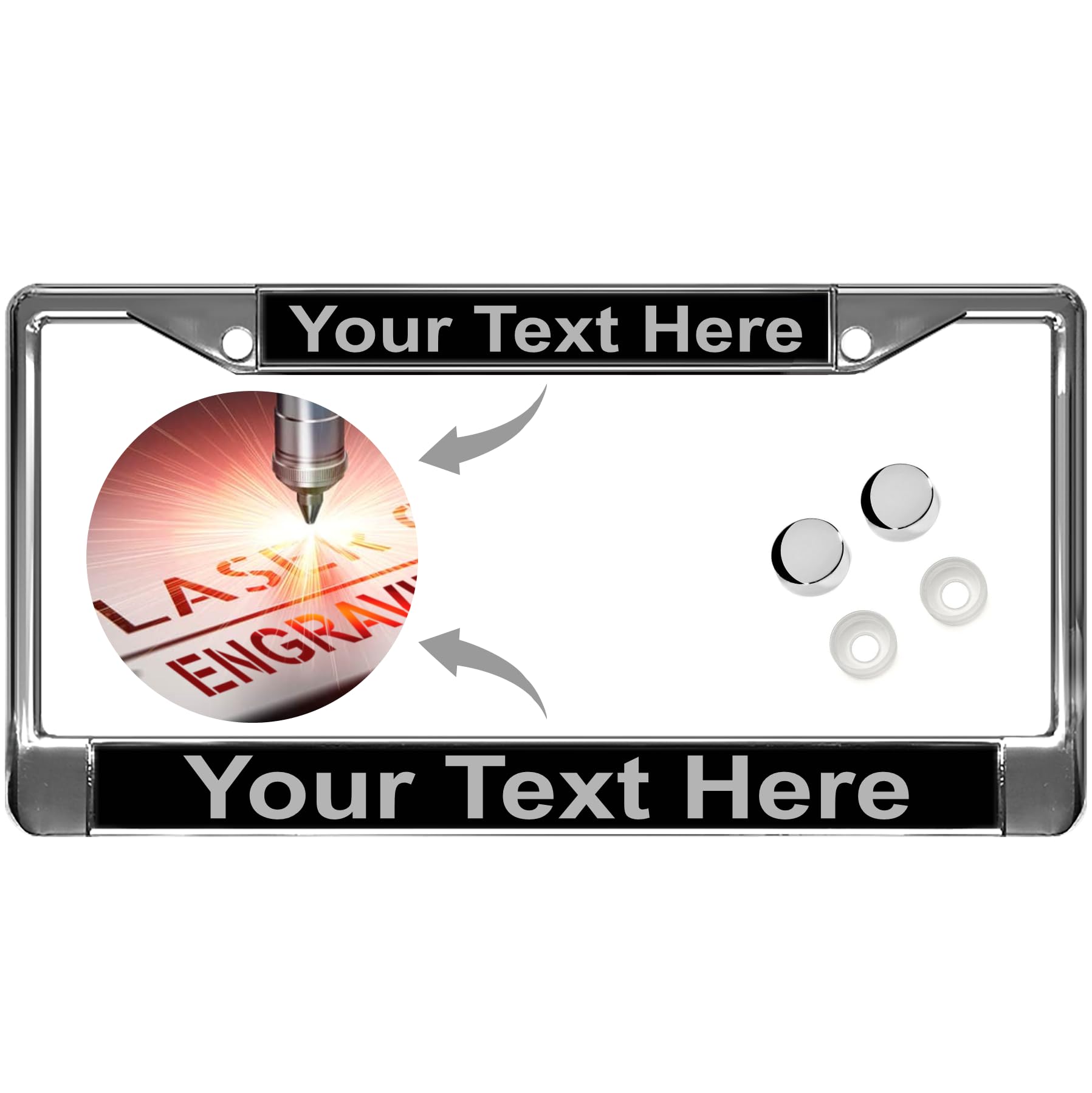 Custom Chrome Metal Standard Car License Plate Frame - Black/Gray Text