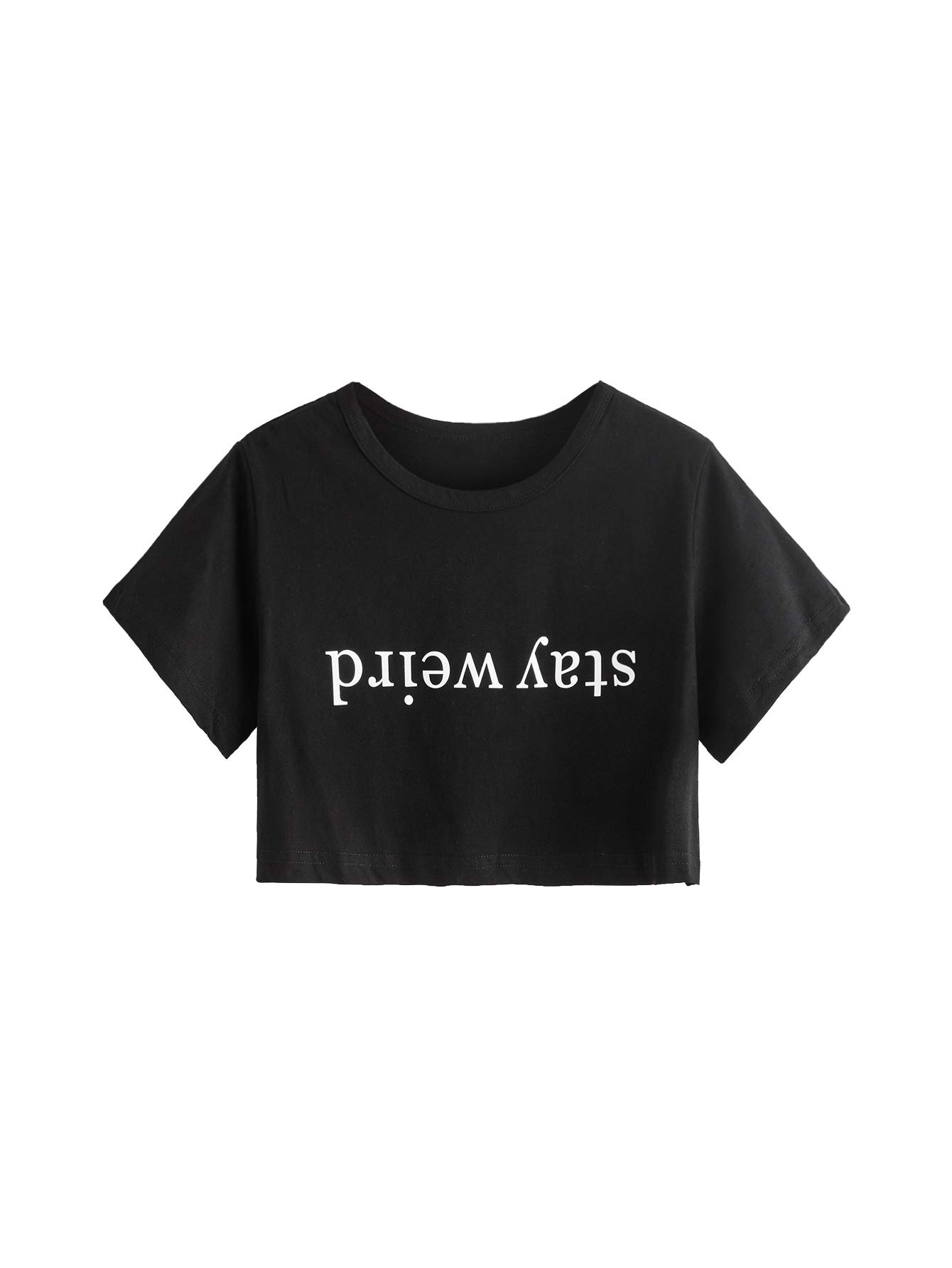 SweatyRocks Women's Summer Letter Print Crop Top T-Shirts Casual Short Sleeve Cropped Tee