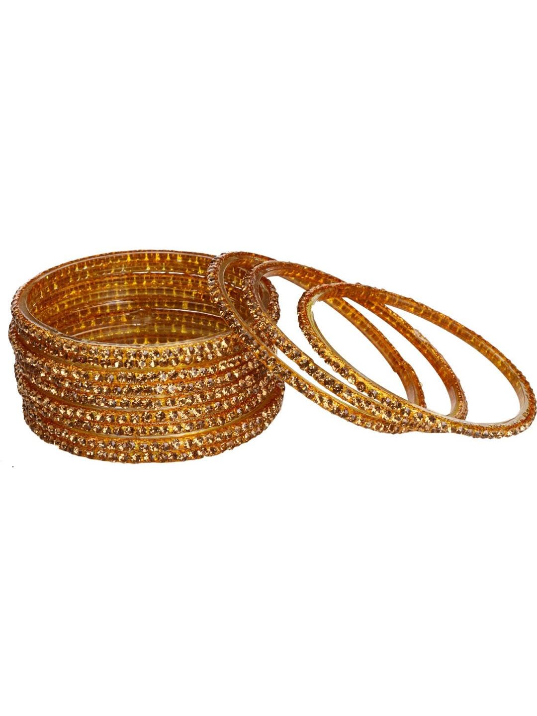 Fashionable Glass Bangles/Kada Set- Perfect For Wedding, Party, Celebrations & Functions, Pack Of 12, Gold-image-39