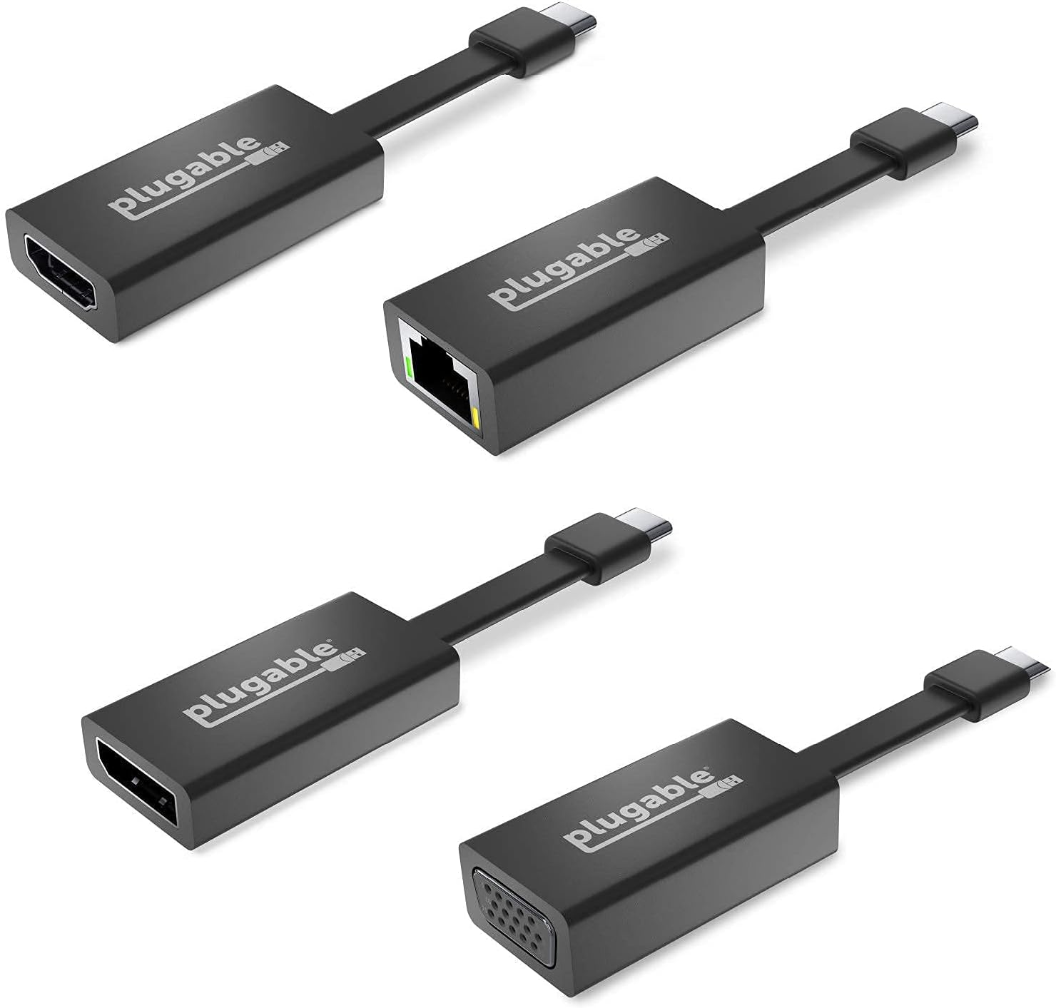 Plugable USB C Adapter Bundle with USB C to Ethernet, HDMI, DisplayPort, and VGA Included, Thunderbolt 3 Adapters Compatible with MacBook Pro and Windows