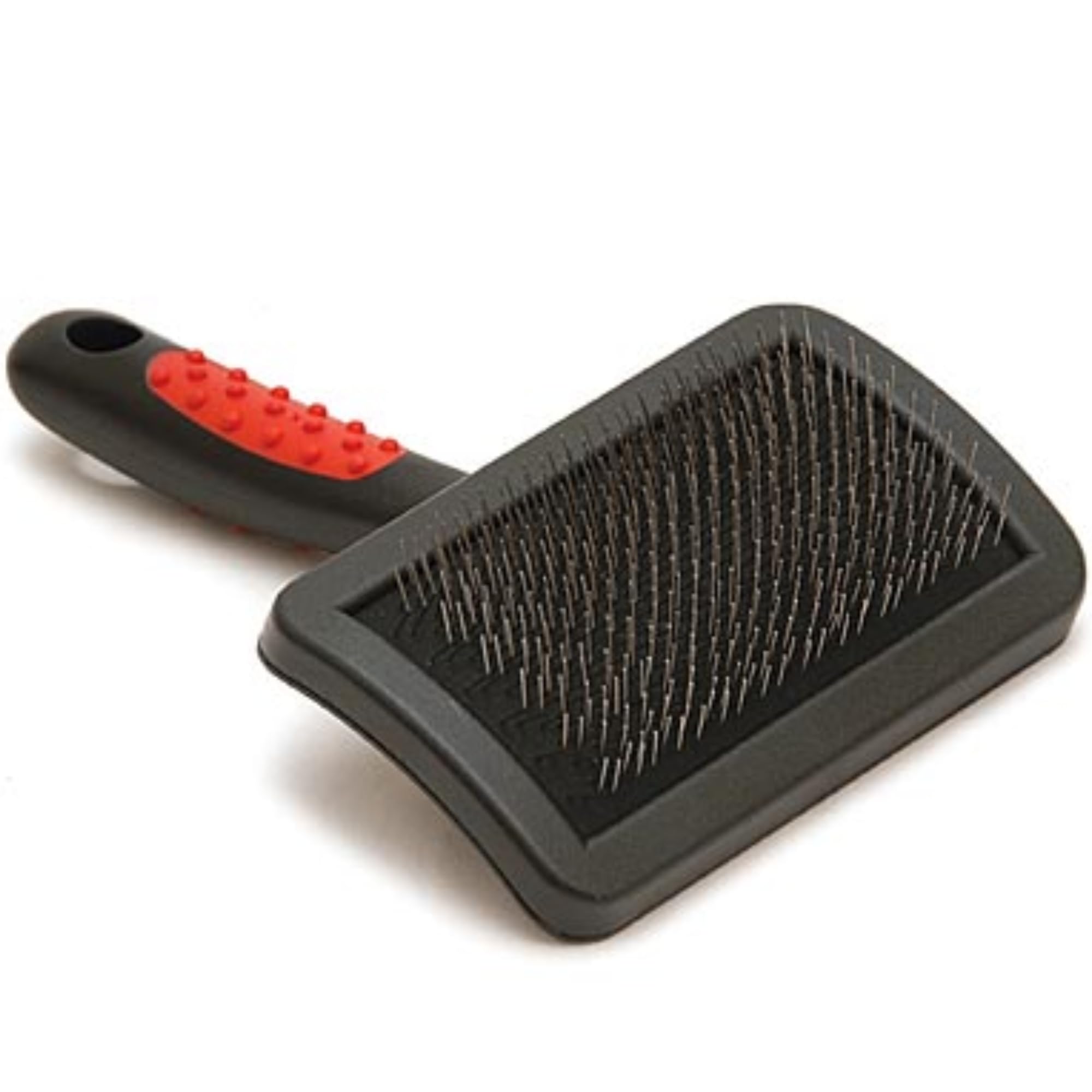 Jeffers Pet Hard Pin Universal Slicker Brush for Dogs & Cats – Firm Bristles, Curved Head for Tough Mats & Tangles, Non-Slip Grip, Best for Thick Coats, Heavy Matting – Black, Red - Small
