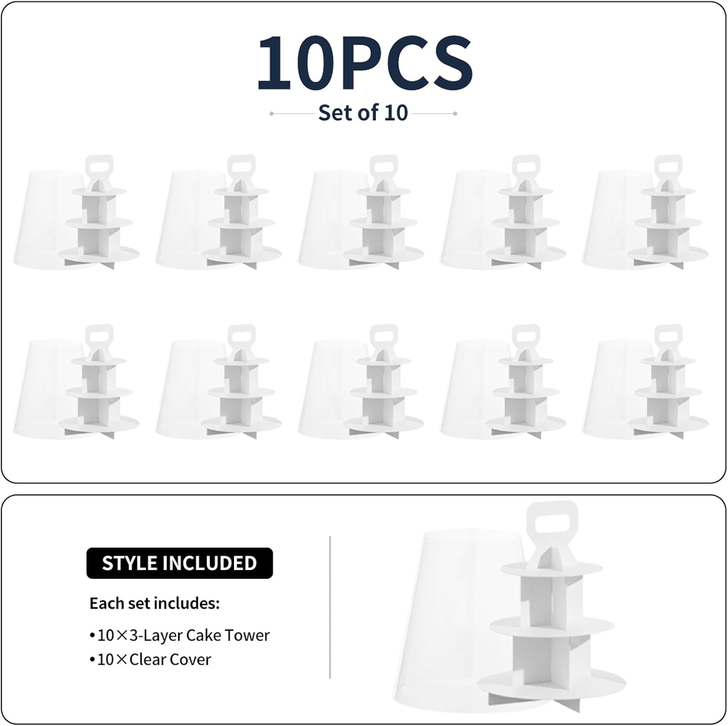 3-Tier Cupcake Stand, 5 Set Cardboard Cupcake Tower with Clear Cover, Dessert Cup Cake Stand Tower for Birthday Wedding Party Decoration,Afternoon Tea Stand, Cupcake Tier Stand