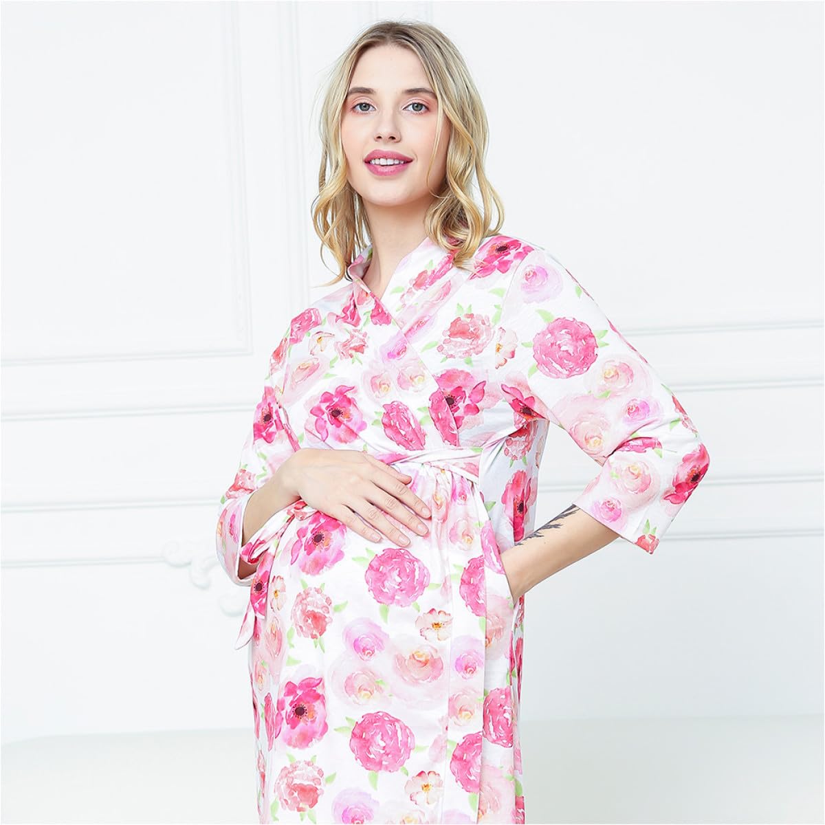 OUNONA Camicia da Notte per Gravidanza in Cotone Rosa S/m per Donne