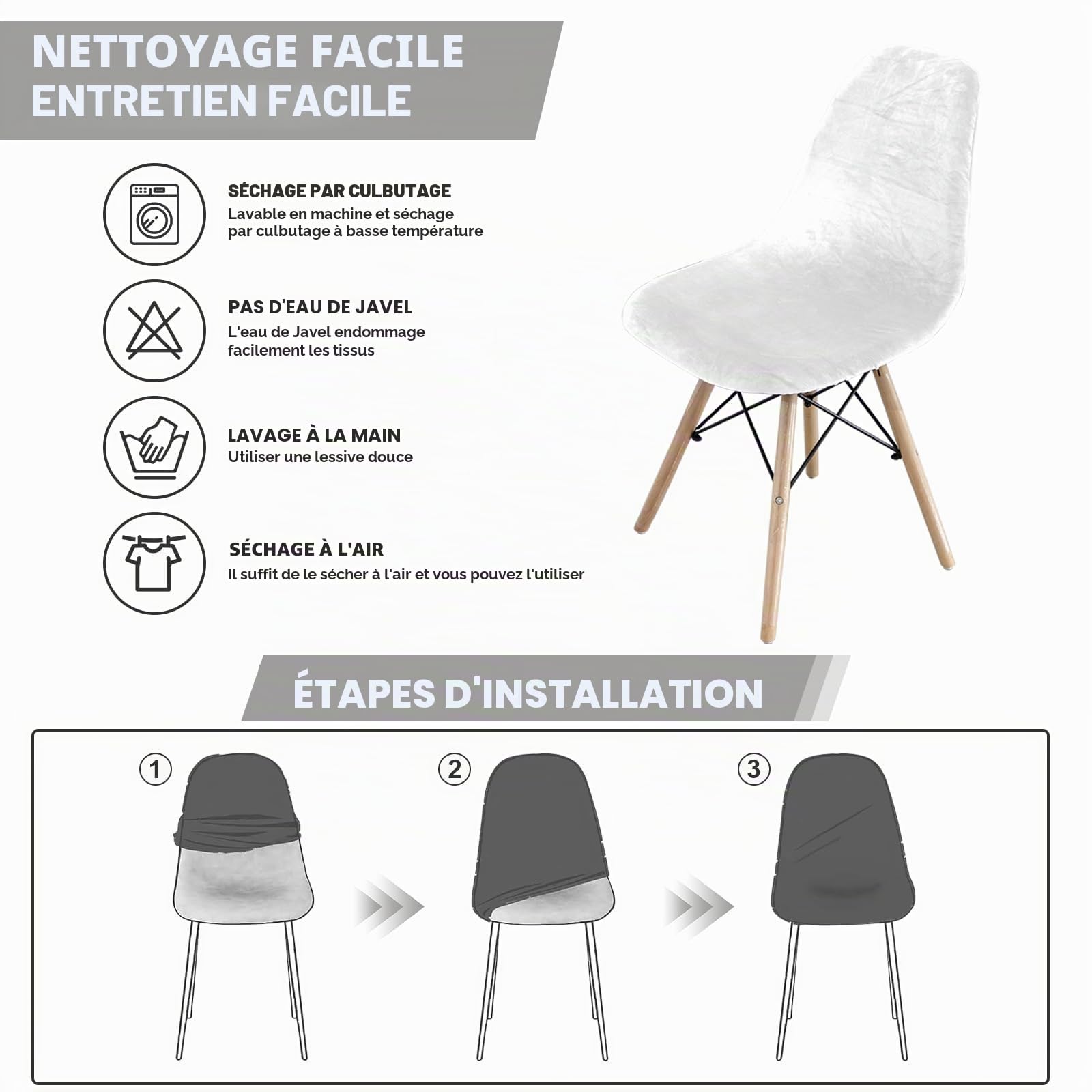 Jianyana Lot de 6 Housses de Chaise de Salle à Manger, Extensibles, Amovibles et lavables - Protection pour chaises de Salle à Manger, hôtel, Cuisine, Banquet, Maison (Blanc)