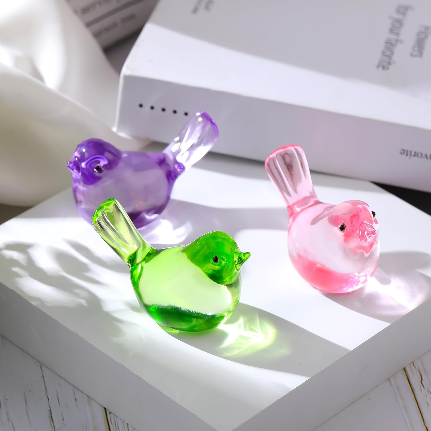 Crystal Pink Birds Figurines, Handmade Glass Birds Collectible Figurines Paperweights Blown Crystal Bird Decor Gifts for Bird Lovers Women Mom Friends (Pink) - Image 3