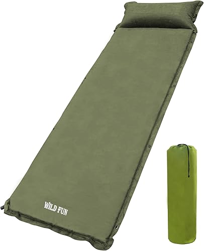 WILD FUN Tapete de dormir autoinflable 5R de gamuza de 2 pulgadas de grosor con aislamiento de espuma viscoelástica inflable para campamento,
