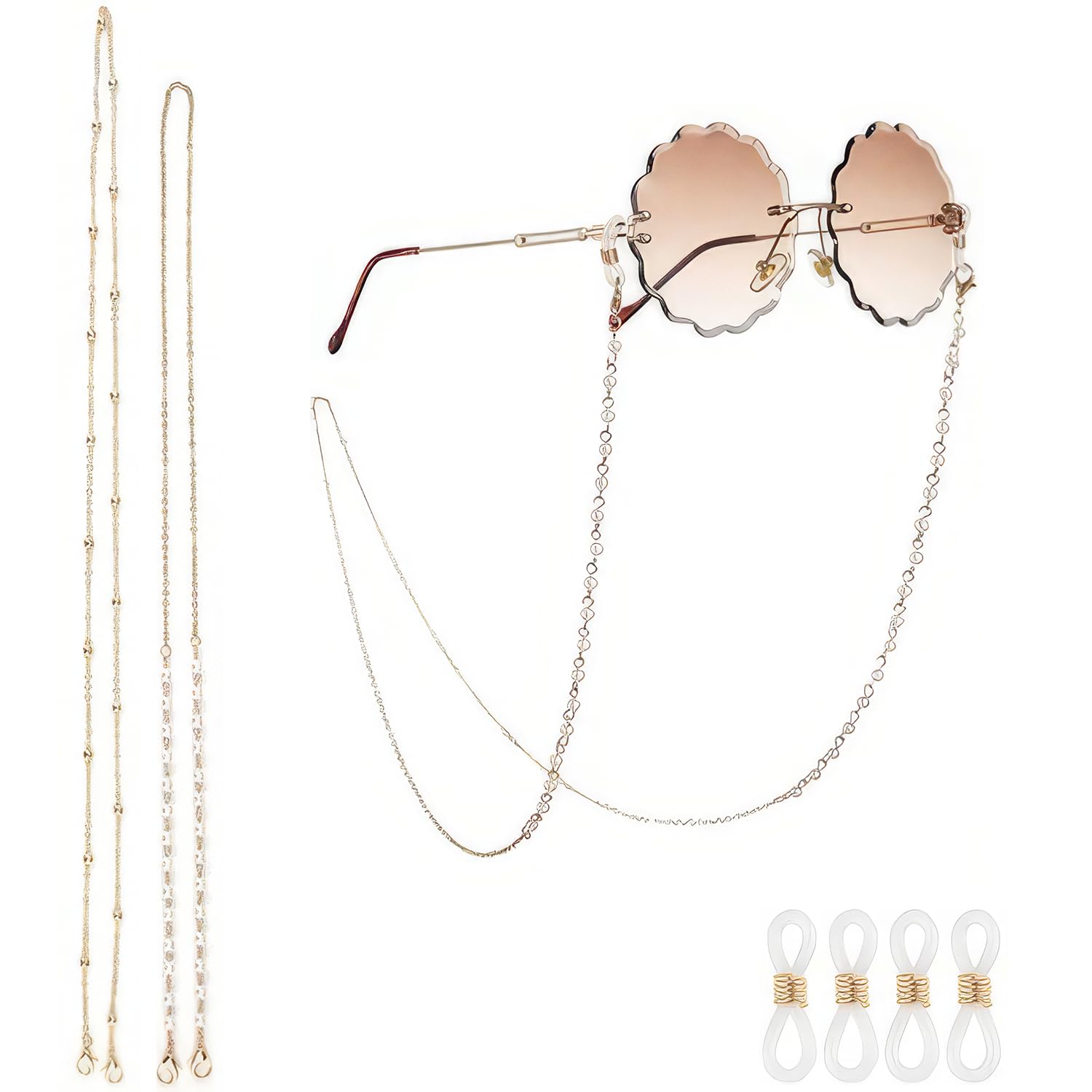 ZEACCT 2 Paquetes Cadena Para Gafas, Cadena Para Gafas de Sol, Cadena Colgante Para Gafas de Sol, Cadena Para Gafas de Perlas Doradas, Accesorios Antipérdida Para Gafas