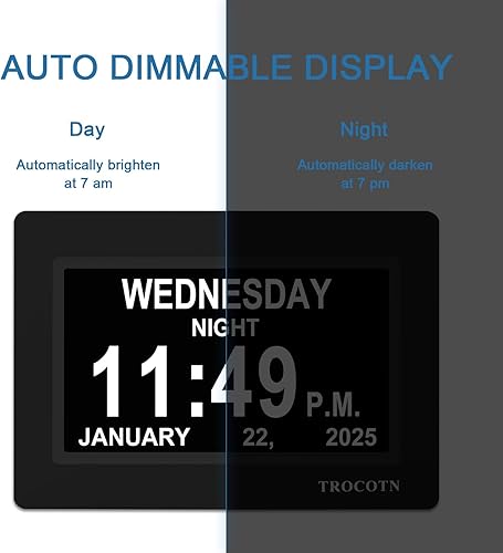 Miniatura 5 de TROCOTN Reloj digital de 7 pulgadas Reloj Calendario Pantalla grande Reloj despertador Reloj de pared (negro)