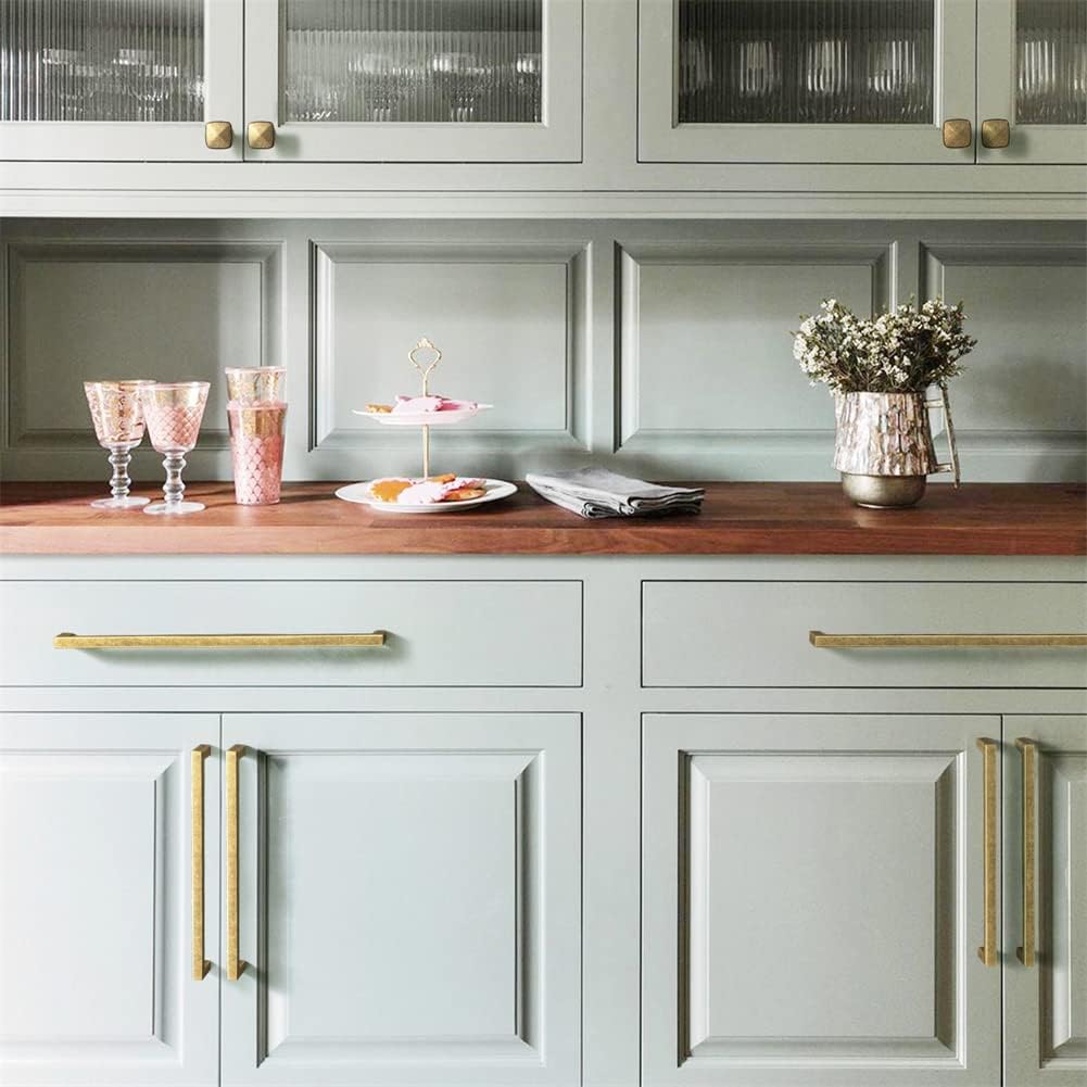 Antique Brass Cabinet Handles, Rustic Refinement Drawer Pulls for Kitchen, Cabinet Hardware for Bedroom, 12-3/5 Inches Center to Center, 6 Pack (Model 8235)