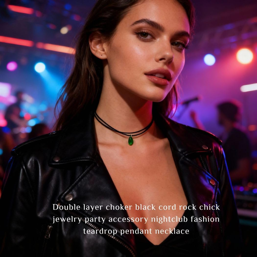 Artmiss Black Choker Necklace for Women Double Layer Leather Cord with Teardrop Pendant Y2K Gothic Punk Adjustable Necklace Everyday Casual Wedding Party Jewelry Gift - Image 4