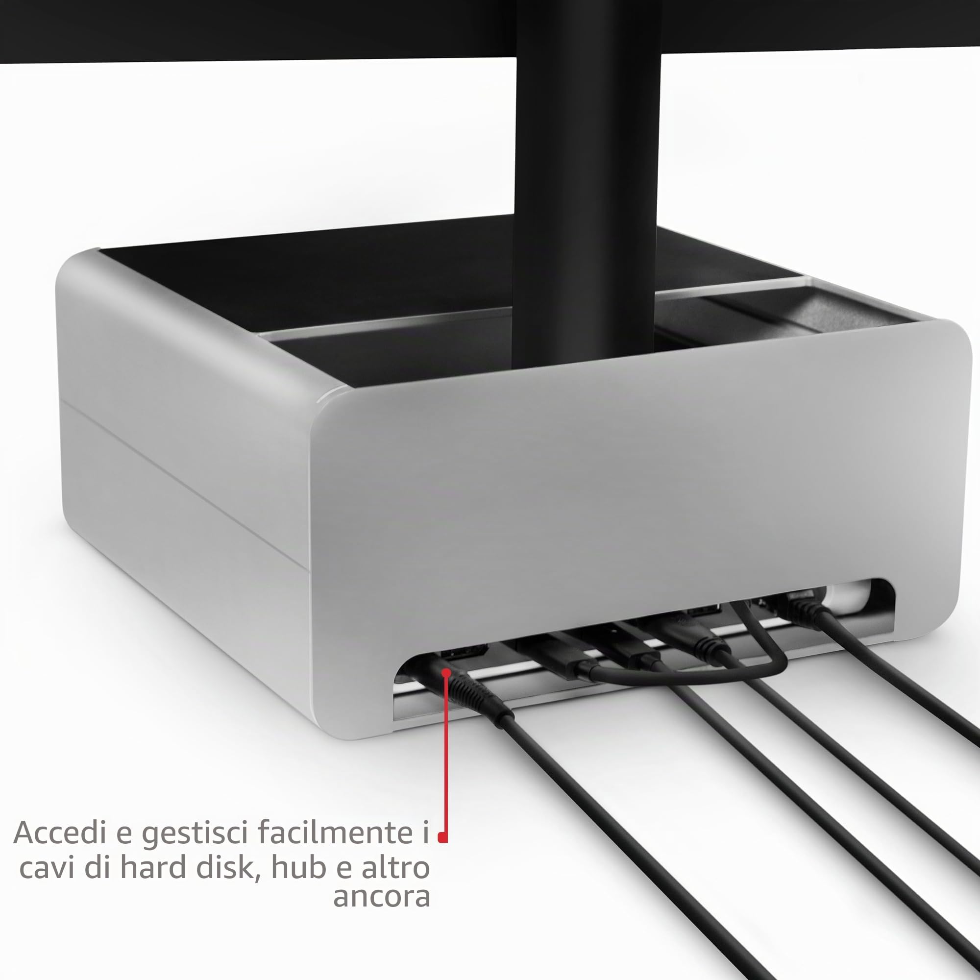 Twelve South HiRise Pro - Supporto regolabile per monitor con contenitore, supporto regolabile per monitor esterni, iMac, PC, Dell, LG, organizer da scrivania, argento