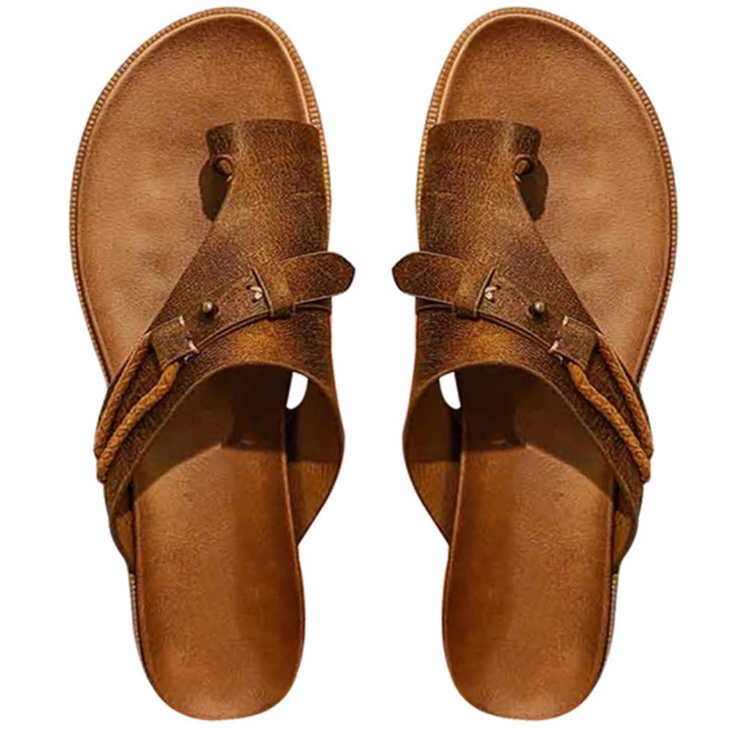 Stylish Women's Orthotic Sandal,Bunion Correction Sandals Leather Open Toe Sandals,Flat Heel Flip Flops,Summer Casual Beach Shoes