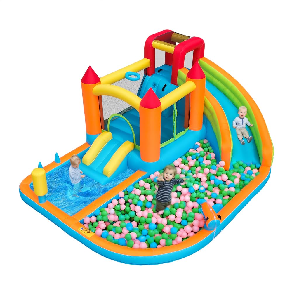 Castillo Hinchable con tobogán acuático y Piscina, Castillo Hinchable de Juegos acuáticos para Exteriores, Parque Infantil acuático con Ventilador, Juguete Hinchable Grande para niños (460×343x190cm)