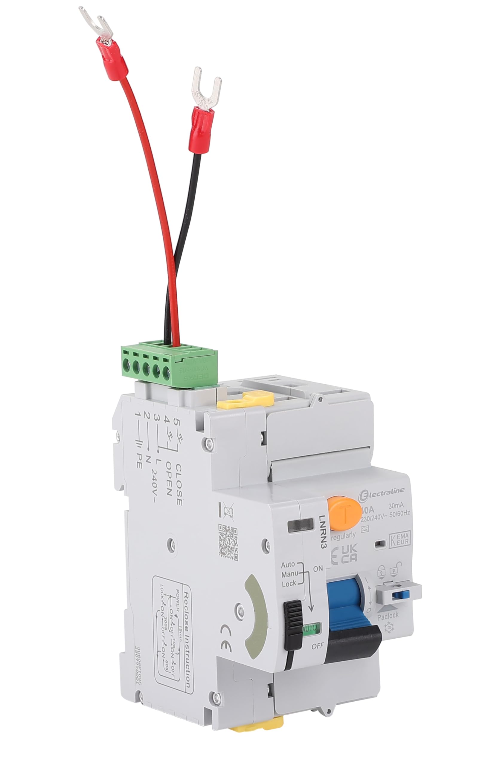 Electraline 87016 Interruttore differenziale, 40A, 1P+N, 30mA 2 mod. type A, riarmo automatico, Grigio