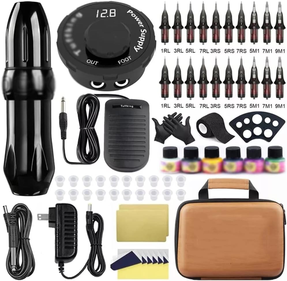 Tattoo Machines Tattoo Machine Kit Rotary Tattoo Pen Machine Set with 20PCS Cartridges Needles Paint Tattoo Ink for Tattoo Body Art(D)