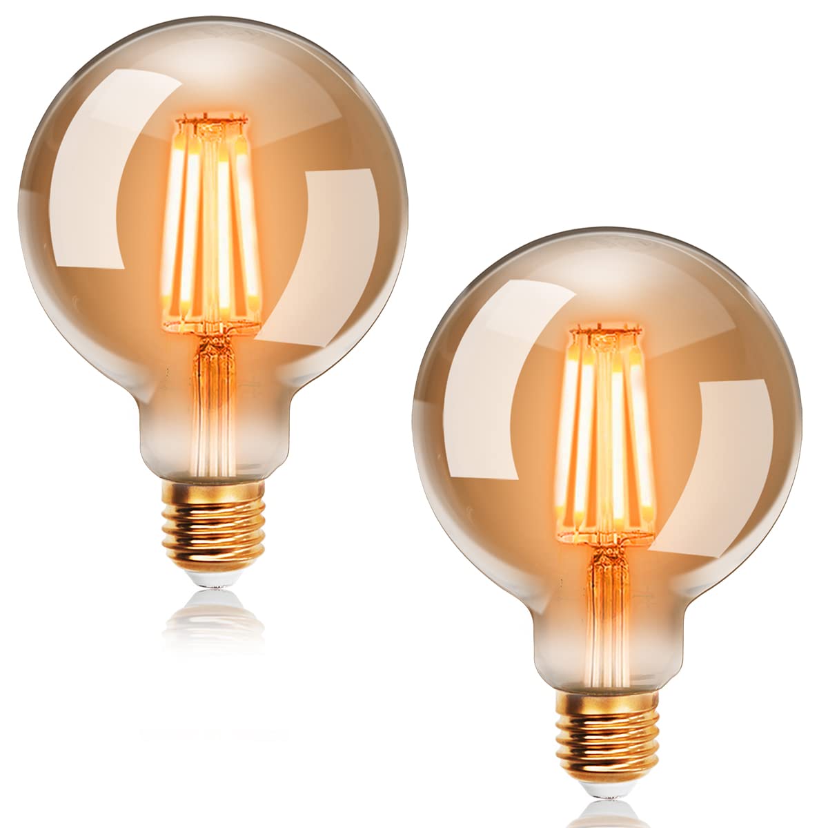 EXTRASTARVintage Edison LED Light Bulb, 6W G80 E27 Bulb, 44W Equivalent, 540LM, 2200K Warm White Energy Saving Globe Decorative Bulbs, Retro Antique Filament Lamp, Non-Dimmable, Pack of 2