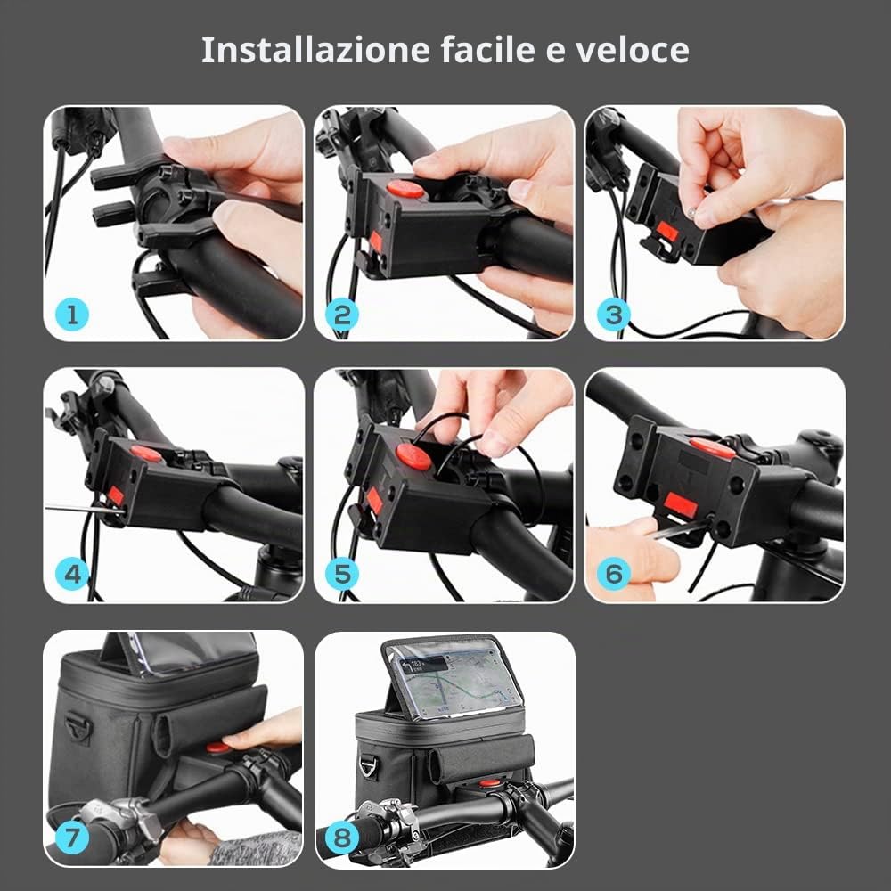 Lixada Borsa Manubrio Bici Impermeabile con Finestra in TPU Altezza Regolabile Touch Screen 20,5x18,3x12,5cm, Borse MTB da Manubrio Stabile per Il Ciclismo di Breve Distanza Pendolarismo