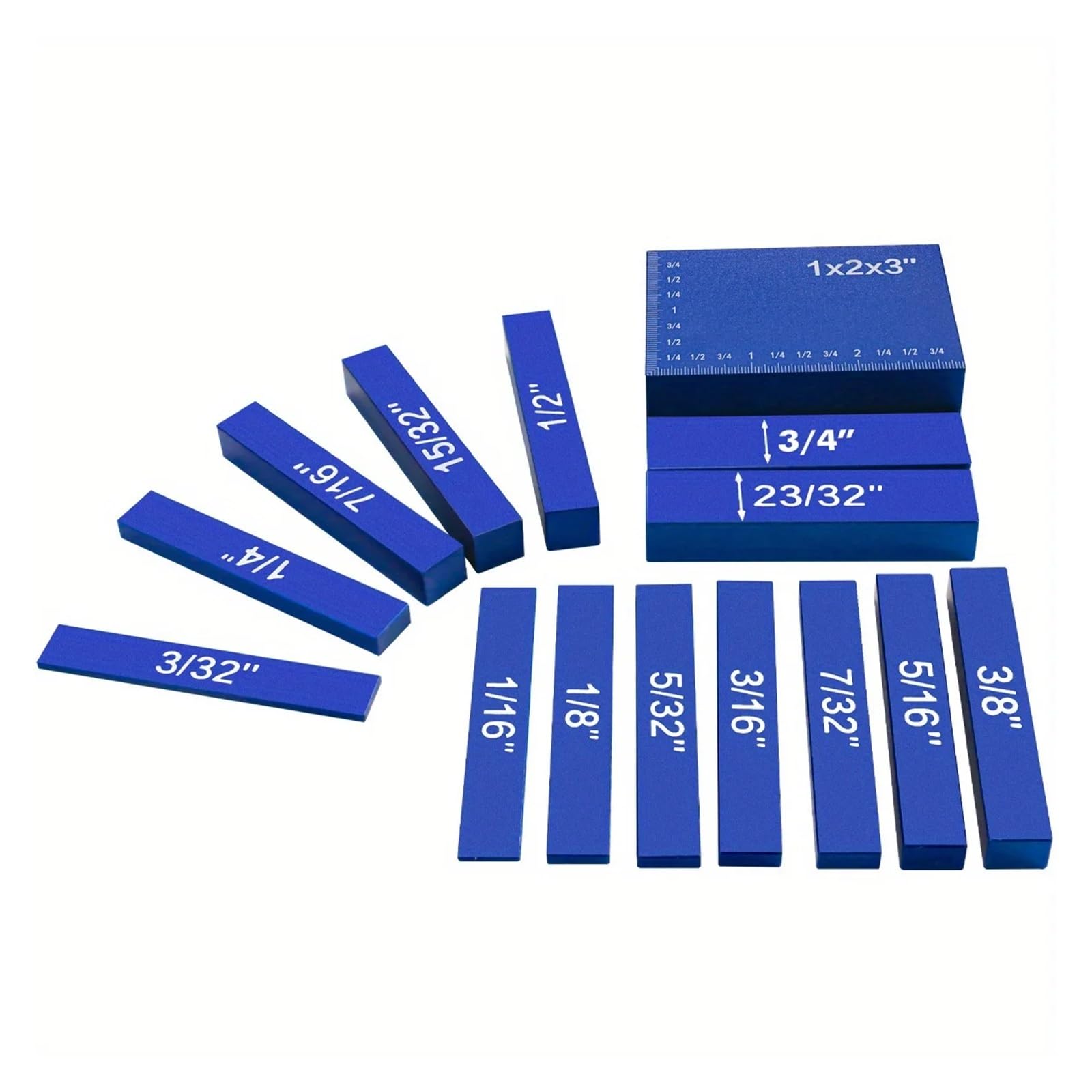 Set di blocchetti misura da 9/15 pezzi, in alluminio con misure metriche/pollici, barre montaggio, portatili, strumento misurazione per officina meccanica(15pcs Blue Inch)